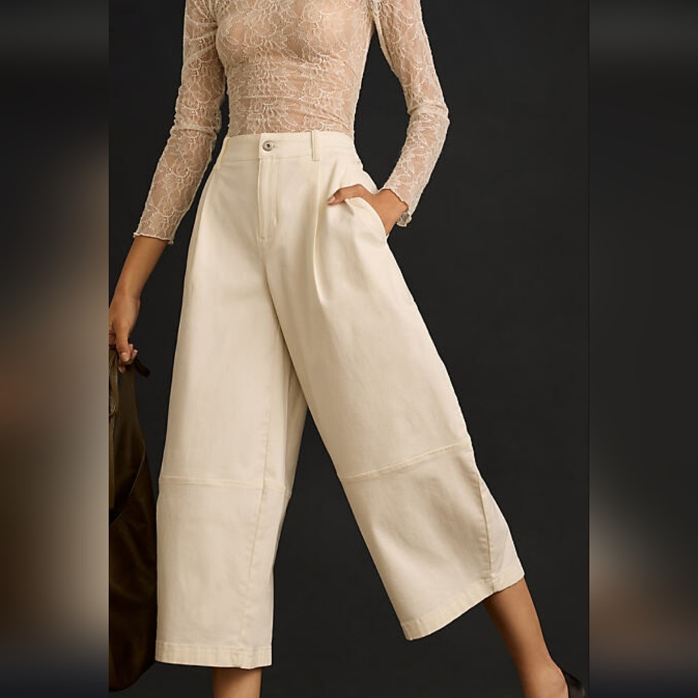 Anthropologie Maeve Plated Barrel Leg Chino Pants - Picture 3 of 7